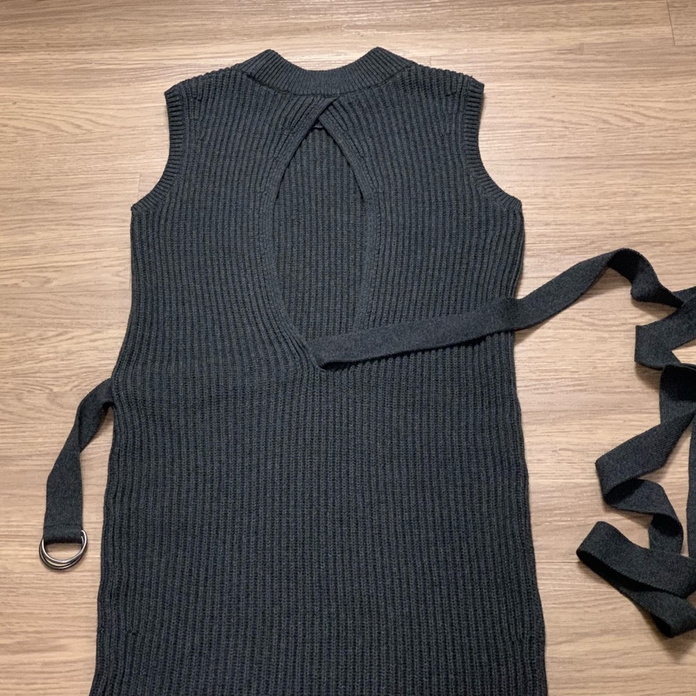 NEW AllSaints East Knit Cotton Ribbed Belted Midi Dress Gray Charcoal Size M - Picture 11 of 14